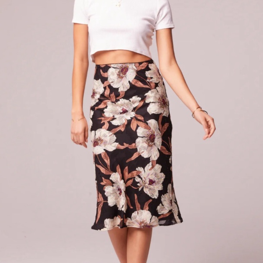 BOG, Band of the Free RHO BLACK FLORAL SLIP SKIRT, new with tags, size small
